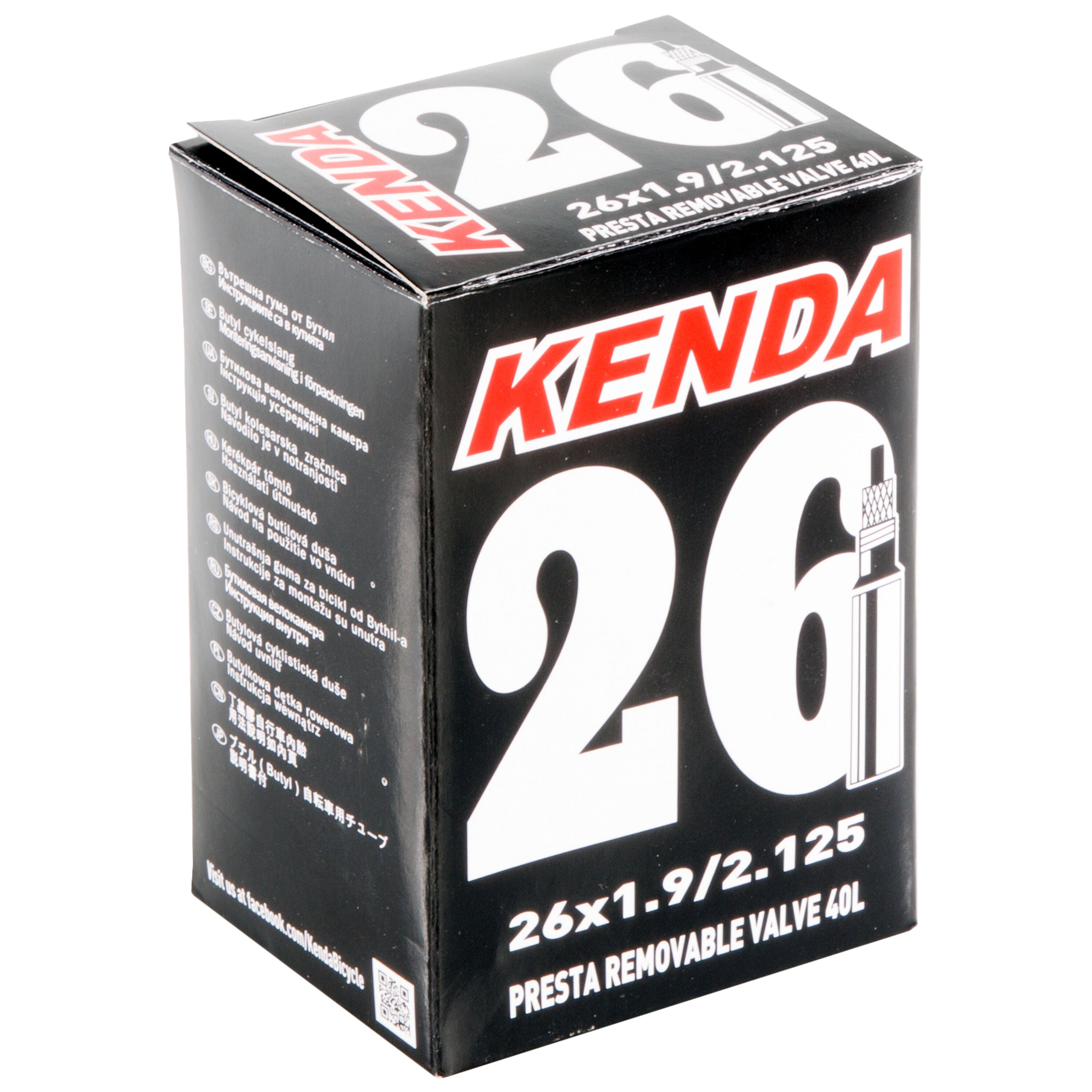 Kenda bke 26x1.90/2.125 bike tube with 40 mm removable Presta valve