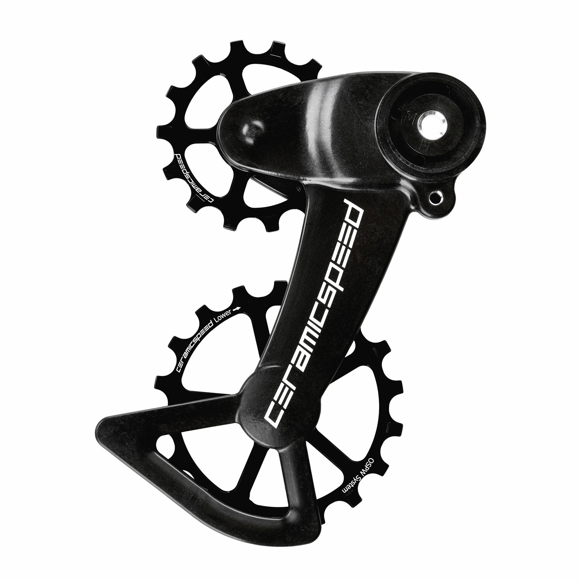 Oversized CeramicSpeed OSPW X Sram Eagle AXS 12S rear derailleur cage and pulley