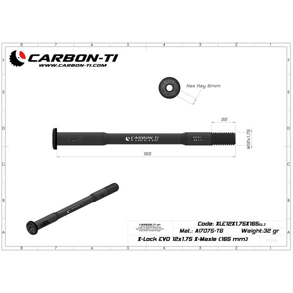 Carbon Ti X-Lock EVO 12x1.75 X-Maxle 165 mm rear thru axle