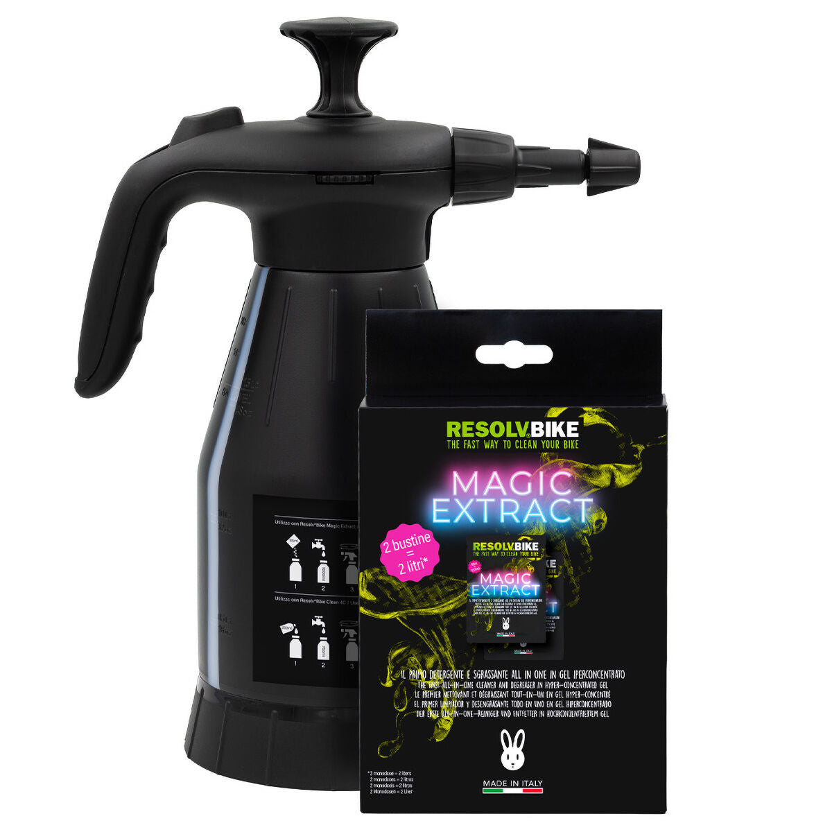 Resolv Bikemagic degreasing detergent Extract Kit 2 pouches 80 gr + Pressure Pump Spray Tec 1,5 l