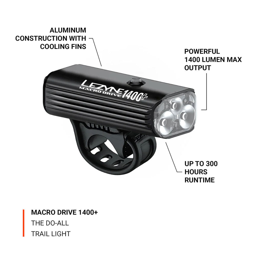 Lezyne Macro Drive 1400 front light + Loaded Satin Black