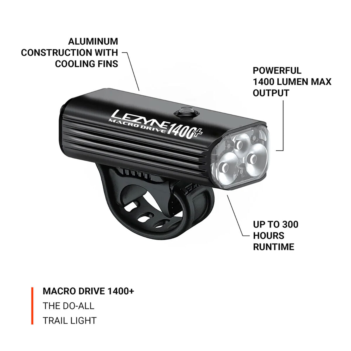 Lezyne Macro Drive 1400 front light + Loaded Satin Black