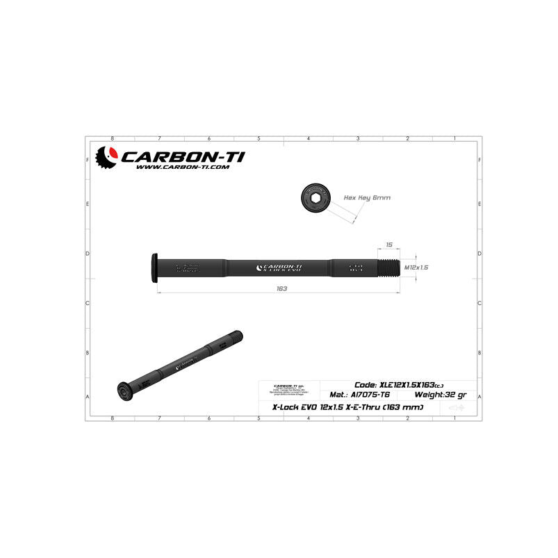 Carbon Ti X-Lock EVO 12x1.5 X-E-Thru 163 mm rear thru axle