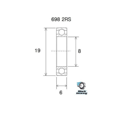 Black Bearing 698 2rs (8x19x6mm) max bearing