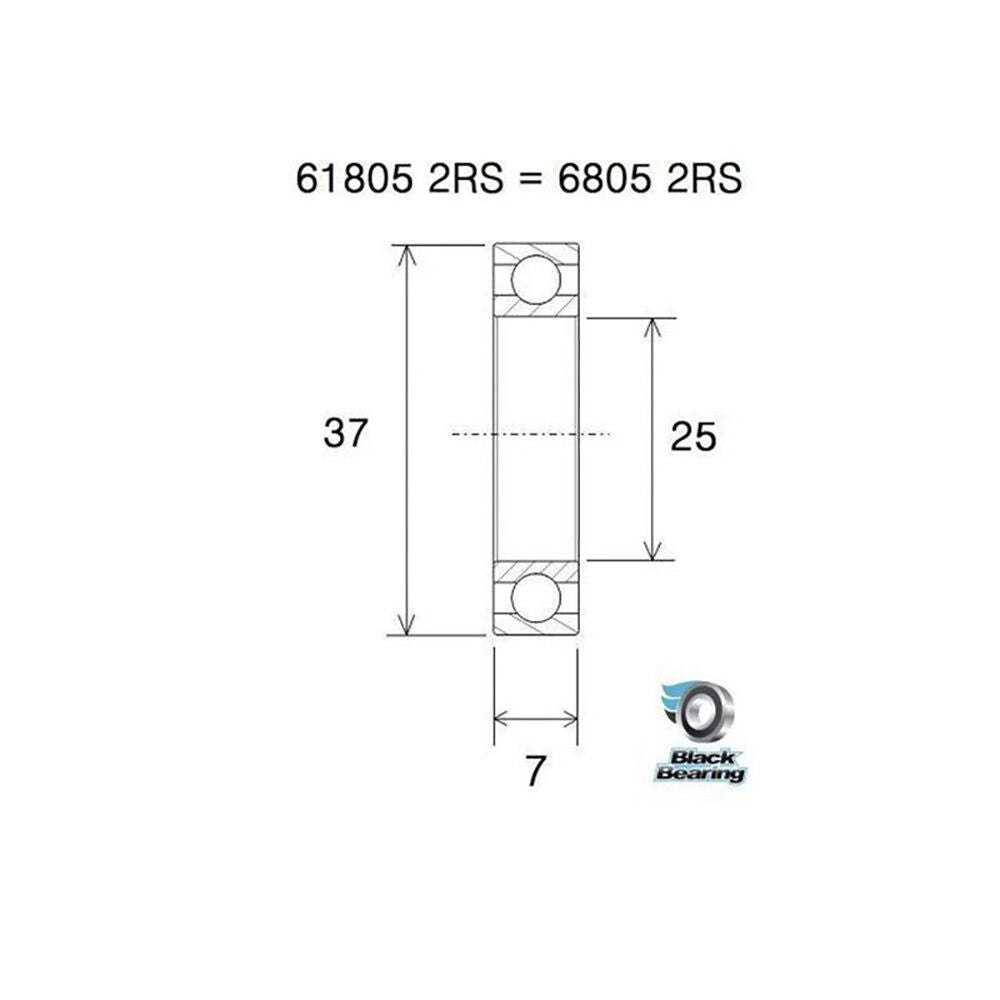 Black Bearing 61805 2rs (25x37x7mm) max bearing
