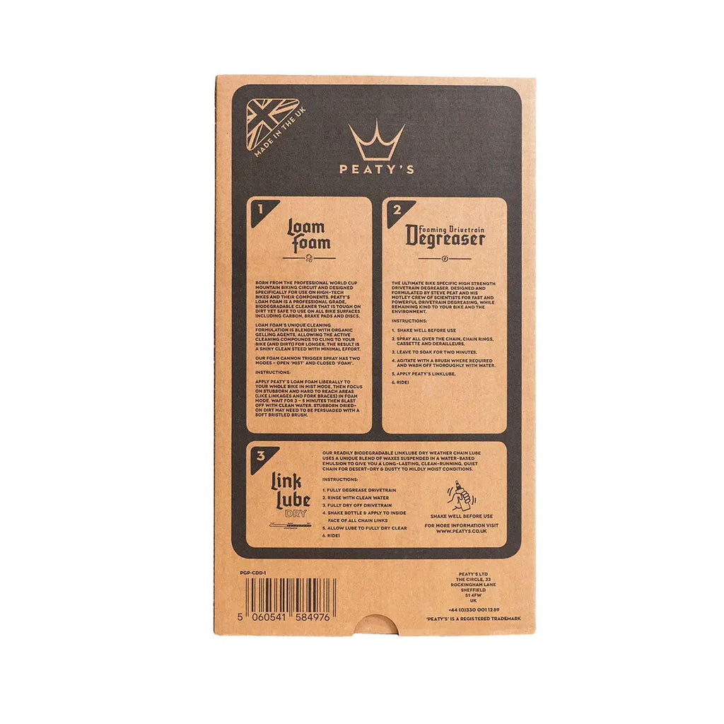 Peaty's Wash Degrease Lubricate (Dry) Starter Pack